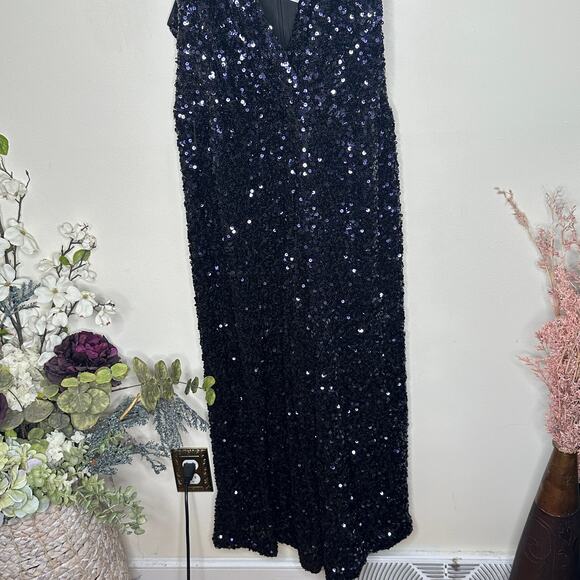 KAREN MILLEN Curve Sequined Wide Leg Jumpsuit Navy Blue Sz 18 NWT {172} - Picture 3 of 8
